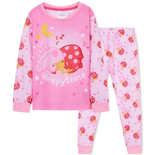 Peppa Pig Mädchen Schlafanzug, elastischer Bund, langes 2-teiliges Pyjama Set (Rosa, 2–3 Jahre) von Peppa Pig
