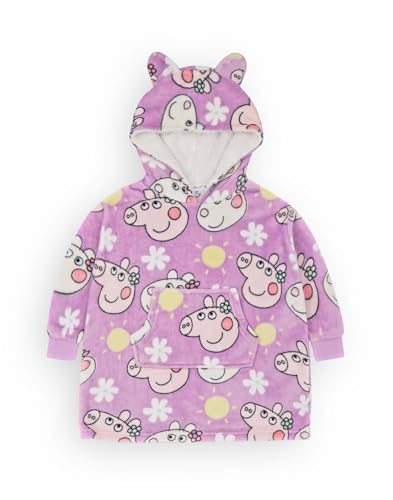 Peppa Pig Mädchen Tragbare Decke Kapuzenpullover | Kinder Oversized Rosa Kapuzen-Fleece-Loungewear | Peppa Suzy Schafsblume Karikatur über Druck | Nachtwäsche Kostüm Merchandise Geschenk für Kinder von Peppa Pig