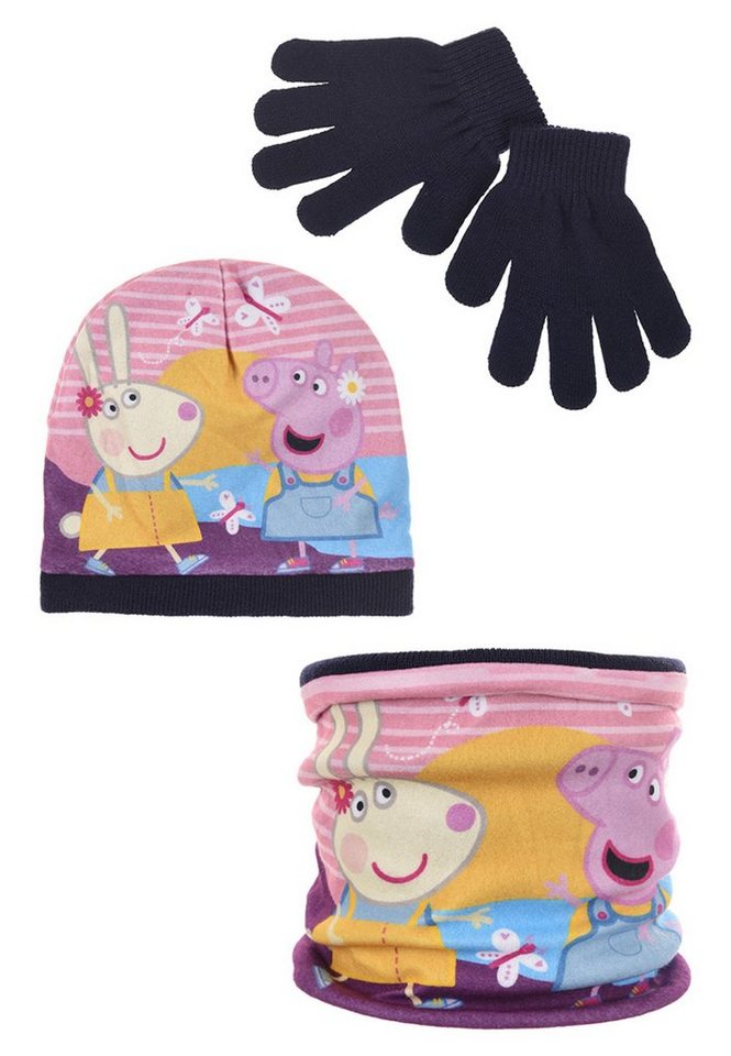 Peppa Pig Mütze & Schal Kinder Winter-Set 3 tlg. Mütze, Schal & Handschuhe (SET, 3-tlg) von Peppa Pig