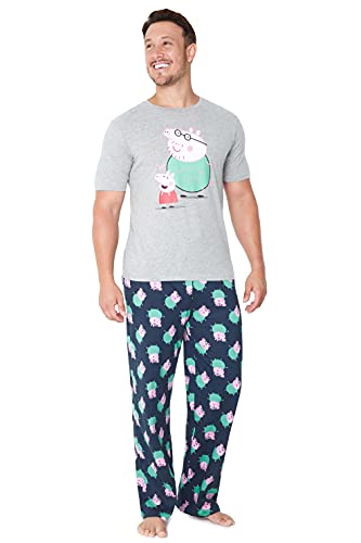 Peppa Pig Schlafanzug Herren, Lustig Pyjama Set Shirt und Lang Hose (Grau/Marine, M) von Peppa Pig