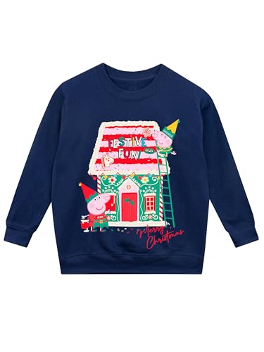 Peppa Pig Weihnachtspullover | Weihnachtssweatshirt Für Mädchen | Christmas Pullover Für Kinder Peppa Und George Pig | Blau | 128 von Peppa Pig