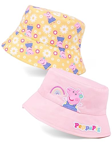 Peppa Pig Wende-Fischerhut Mädchen | Kinder Kleinkinder Rosa Gelbe Blumen Tier Charakter Sonnenkappe | Animierte TV-Serien Merchandise Geschenke von Peppa Pig