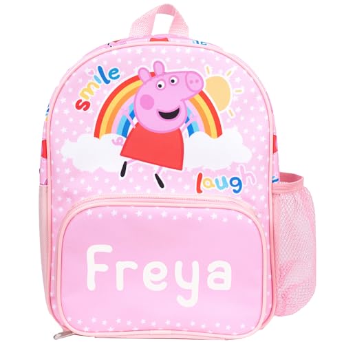 Peppa Pig personalisierter Kinderrucksack für Kleinkinder, Mädchen-Kinderzimmertasche, Netztasche für Wasserflasche und Reißverschlusstaschen vorne, personalisierbar mit jedem Namen Peppa Pig personalisierter Kinderrucksack für Kleinkinder, Mädchen-Kinderzimmertasche, Netztasche für Wasserflasche und Reißverschlusstaschen vorne, personalisierbar mit jedem Namen von Peppa Pig
