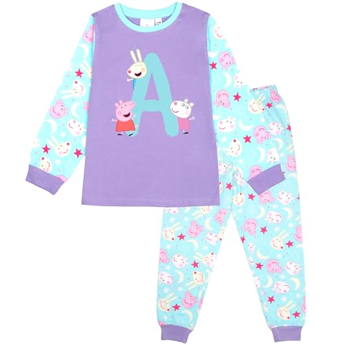 Peppa Pig personalisierter Pyjama mit Initialen für Mädchen, 100% Baumwolle, langärmelig, Winter-Pyjama, weich und bequem, Geschenk für Mädchen, Pyjama-Set im Alter von 2/3 – Lila von Peppa Pig
