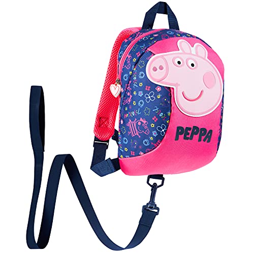 Peppa Wutz Kinderrucksack Mädchen mit Leine, Kleinkind Zügeln und Baby Lauflernhilfe Rucksack Klein 1-4 Jahre (Navy/Rosa) von Peppa Pig