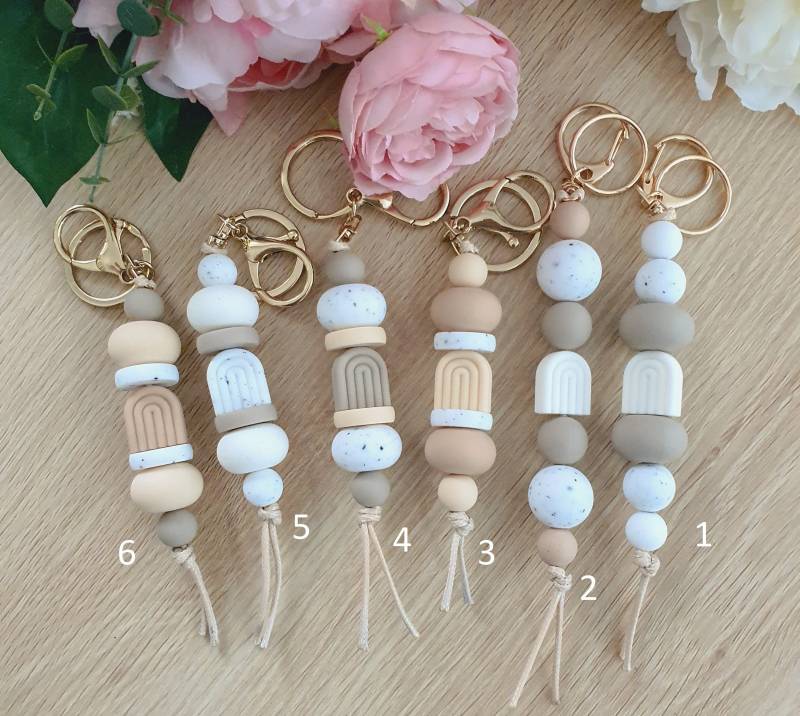 Silikon Bogen Perle Regenbogen Schlüsselanhänger Oder Lanyard in Erdtönen | Individuelles Design Verschiedene Stile Verfügbar Handarbeit von PeppaTreeDesignStore
