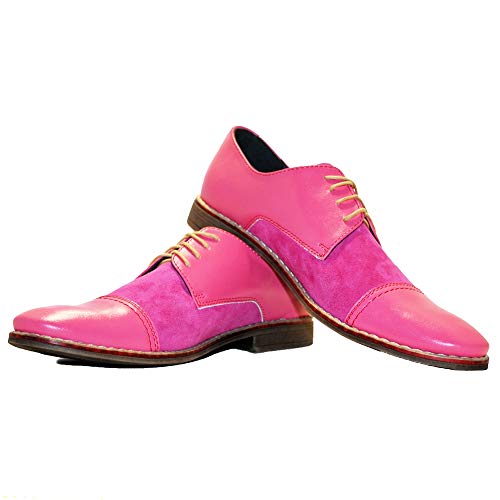 Modello Arosso - EU 43 - US 10 - UK 9-28 cm - Handgemachtes Italienisch Bunte Herrenschuhe Lederschuhe Herren Rosa Oxfords Abendschuhe Schnürhalbschuhe - Rindsleder Wildleder - Schnüren von PeppeShoes