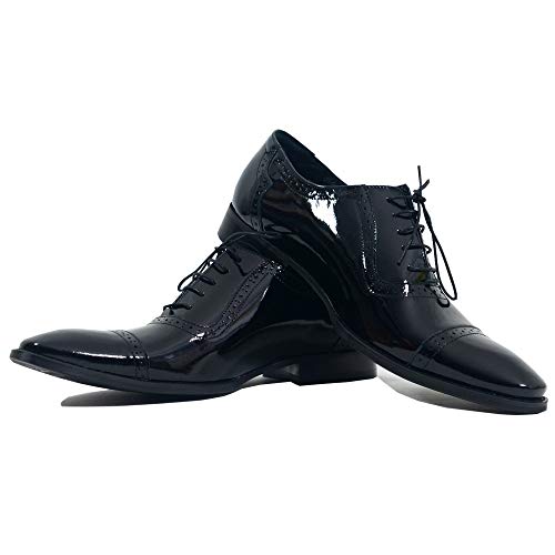 Modello Atmoe - EU 41 - US 8 - UK 7-26 cm - Handgemachtes Italienisch Bunte Herrenschuhe Lederschuhe Herren Schwarz Oxfords Abendschuhe Schnürhalbschuhe - Rindsleder Lackleder - Schnüren von PeppeShoes