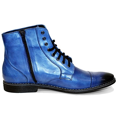 Modello Blabla - EU 42 - US 9 - UK 8-27 cm - Handgemachtes Italienisch Bunte Herrenschuhe Lederschuhe Herren Blau Stiefel Stiefeletten - Rindsleder Handgemalte Leder - Schnüren von PeppeShoes