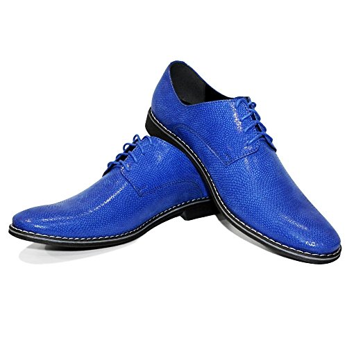 Modello Brusso - - Handgemachtes Italienisch Bunte Herrenschuhe Lederschuhe Herren Blau Oxfords Abendschuhe Schnürhalbschuhe - Rindsleder Geprägtes Leder - Schnüren von PeppeShoes
