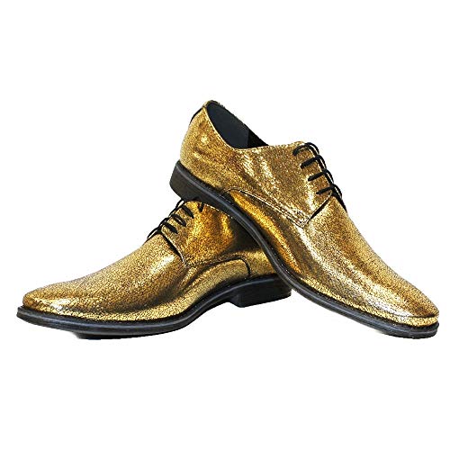 Modello Felerro - EU 42 - US 9 - UK 8-27 cm - Handgemachtes Italienisch Bunte Herrenschuhe Lederschuhe Herren Gold Oxfords Abendschuhe Schnürhalbschuhe - Rindsleder Lackleder - Schnüren von PeppeShoes