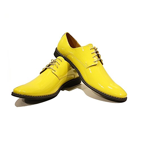 Modello Pio - EU 45 - US 12 - UK 11-30 cm - Handgemachtes Italienisch Bunte Herrenschuhe Lederschuhe Herren Gelb Oxfords Abendschuhe Schnürhalbschuhe - Rindsleder Lackleder - Schnüren von PeppeShoes