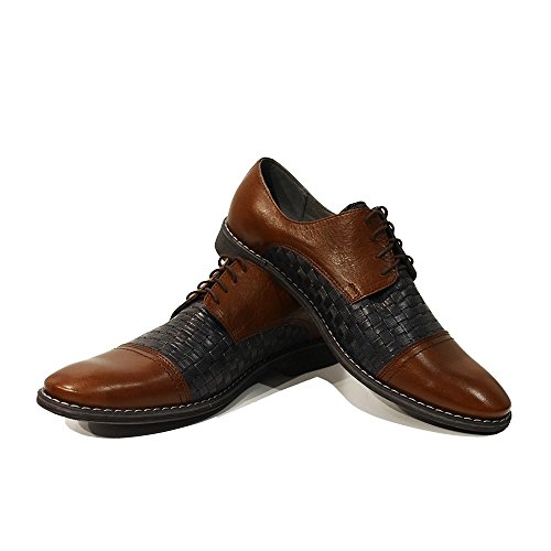 Modello Scipione - EU 42 - US 9 - UK 8-27 cm - Handgemachtes Italienisch Bunte Herrenschuhe Lederschuhe Herren Braun Oxfords Abendschuhe Schnürhalbschuhe - Rindsleder Geprägtes Leder - Schnüren von PeppeShoes