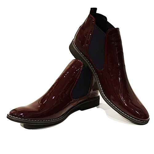 PeppeShoes Modello Bereno - 44 - Handgemachtes Italienisch Bunte Herrenschuhe Lederschuhe Herren Burgund Stiefeletten Chelsea Stiefel - Rindsleder Lackleder - Schlüpfen von PeppeShoes