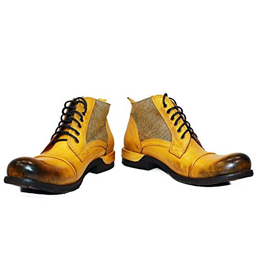 PeppeShoes Modello Buecello - EU 43 - US 10 - UK 9-28 cm - Handgemachtes Italienisch Bunte Herrenschuhe Lederschuhe Herren Gelb Stiefel Stiefeletten - Rindsleder Handgemalte Leder - Schnüren von PeppeShoes