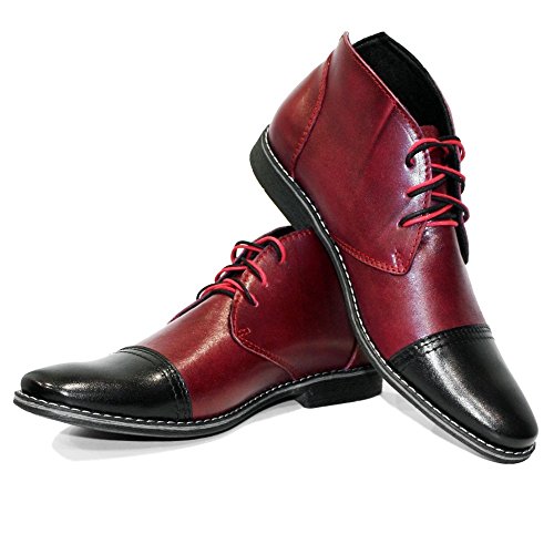 Modello Cherry - EU 41 - US 8 - UK 7-26 cm - Handgemachtes Italienisch Bunte Herrenschuhe Lederschuhe Herren Burgund Stiefeletten Chukka Stiefel - Rindsleder Weiches Leder - Schnüren von PeppeShoes