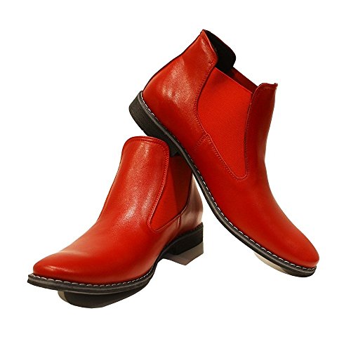PeppeShoes Modello Rosso - EU 42 - US 9 - UK 8-27 cm - Handgemachtes Italienisch Bunte Herrenschuhe Lederschuhe Herren Rot Stiefeletten Chelsea Stiefel - Rindsleder Weiches Leder - Schlüpfen von PeppeShoes