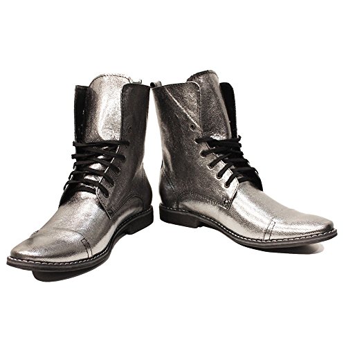 Modello Silvero - EU 40 - US 7 - UK 6-25,5 cm - Handgemachtes Italienisch Bunte Herrenschuhe Lederschuhe Herren Silber Hohe Stiefel - Ziegenleder Weiches Leder - Schnüren von PeppeShoes