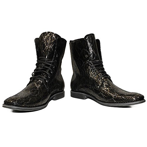 PeppeShoes Modello Sinoho - EU 43 - US 10 - UK 9-28 cm - Handgemachtes Italienisch Bunte Herrenschuhe Lederschuhe Herren Schwarz Hohe Stiefel - Ziegenleder Geprägtes Leder - Schnüren von PeppeShoes