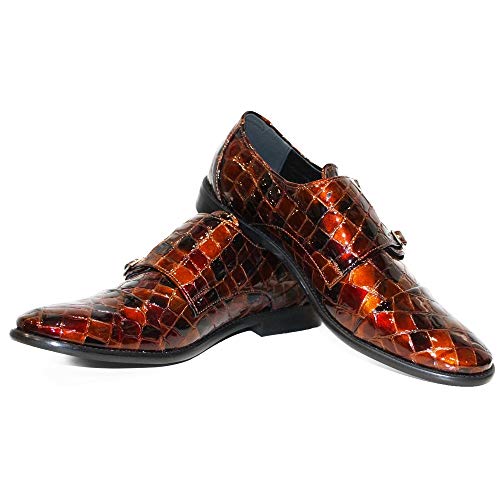 PeppeShoes Modello Trraga - EU 43 - US 10 - UK 9-28 cm - Handgemachtes Italienisch Bunte Herrenschuhe Lederschuhe Herren Braun Mönch Schuhe Abendschuhe Oxfords - Rindsleder Lackleder - Schnalle von PeppeShoes