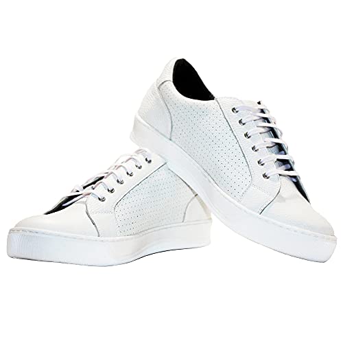 Modello Whillo - EU 43 - US 10 - UK 9-28 cm - Handgemachtes Italienisch Bunte Herrenschuhe Lederschuhe Herren Weiß Mode Sneakers Lässige Schuhe - Rindsleder Weiches Leder - Schnüren von PeppeShoes