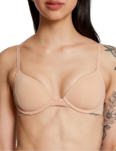 Pepper Push Up BH | Lace Lift Up BH Zero Gaps Seidiger Stoff Bügel Spitze BHS für Frauen (30A-40B), Buff, 75AA von Pepper