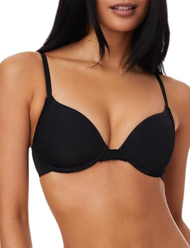 Pepper Push Up BH | Lace Lift Up BH Zero Gaps Seidiger Stoff Bügel Spitze BHS für Frauen (30A-40B), Schwarz, 90A von Pepper