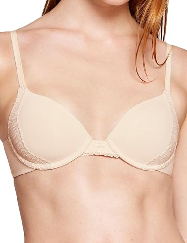 Pepper Push Up BH | Lace Lift Up BH Zero Gaps Seidiger Stoff Bügel Spitze BHs für Damen (65A -90B), Sand, 80A von Pepper