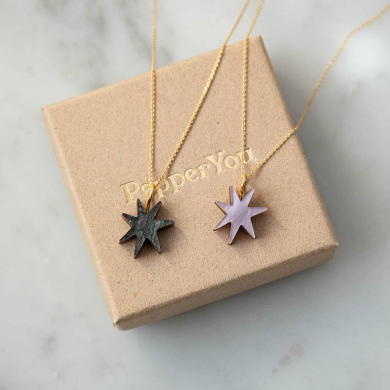 Handgefertigte Stern Anhänger Kette Vergoldetes Sterling Silber, Rauch Schwarz Glitzern Handgefertigte Stern Anhänger Kette Vergoldetes Sterling Silber, Rauch Schwarz Glitzern von PepperYouStudio
