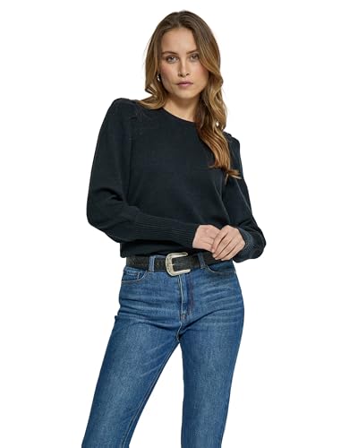 Peppercorn Anissa Strickpullover Damen | Pullover Damen Elegant | Hochwertiger Damen Pullover Langarm und Puffärmel | Langer Pullover Schwarz Damen mit Rundhalsausschnitt von Peppercorn