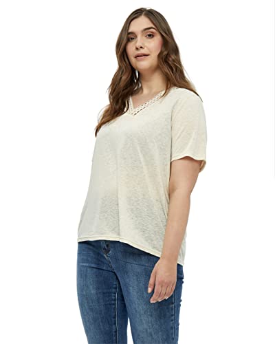 Peppercorn Damen Marina Ausschnitt Crochet V-Neck T-Shirt Curve, 0265 Sandshell, 48 von Peppercorn