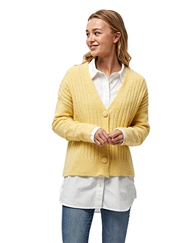 Peppercorn Damen Penelope Rib Cardigan Curve Ripp Strickjacke, 6040M Pale Yellow Melange, 46 von Peppercorn