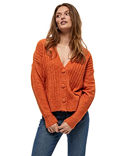 Peppercorn Damen Penelope Rib Cardigan Curved Ripp Strickjacke, 6835M Apricot Orange Melange, 46 von Peppercorn