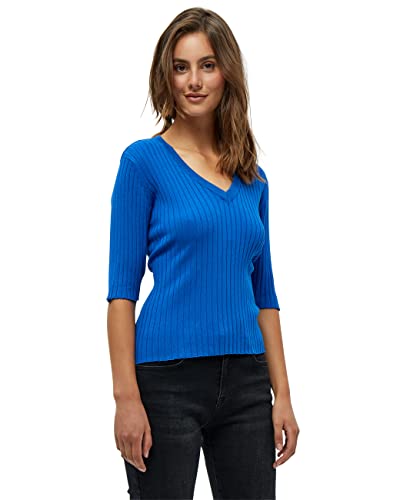 Peppercorn Damen Peppercorn Tana V-ausschnitt Halb Ärmel Rib Pullover | Pullover Damen in Blau Herbst Pulli Damen Rippstrick, 1522 Gladious Blue, L EU von Peppercorn