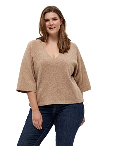 Peppercorn Rosalia V-Neck Halb Ärmel Strickpullover Kurve | Pullover Damen In Braun | Frühling Pulli Damen | Größe 48 von Peppercorn