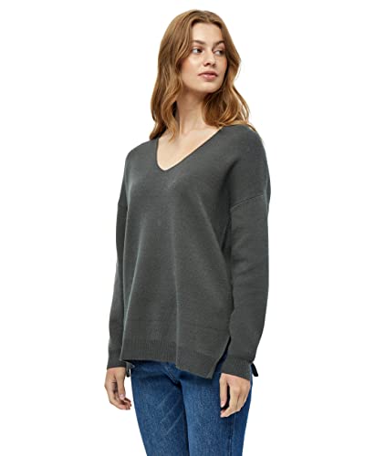 Peppercorn Damen Rosalia V-Ausschnitt Ärmel Strickpullover Grün | Herbst Pulli Größe L Langer Pullover, 3655 Beluga Green, L von Peppercorn