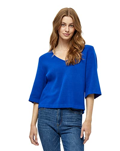 Peppercorn Damen Rosalia V-Ausschnitt Halb Ärmel Strickpullover Blau | Herbst Pulli Größe L Pullover mit 3-4 Ärmeln, 8557 Cobalt Blue, L von Peppercorn