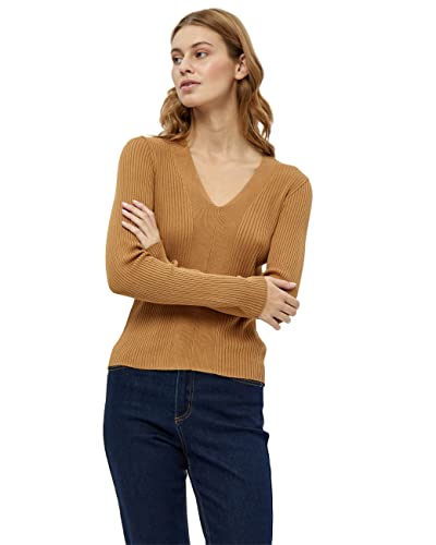 Peppercorn Damen Tana V-Ausschnitt Lange Ärmel Rib Braun | Herbst Pulli Größe L Gerippter Pullover, 5600 Tobacco Brown, L von Peppercorn