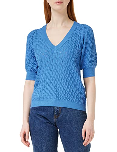 Peppercorn Rosalia V-Ausschnitt Halb Ärmel Stricken T-Shirt | Tshirt Damen In Blau | Frühling Bluse Damen | Größe M von Peppercorn