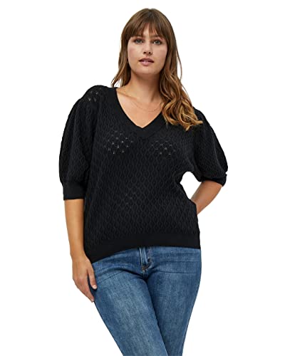 Peppercorn Rosalia V-Ausschnitt Stricken T-Shirt Kurve | Tshirt Damen In Schwarz | Frühling Bluse Damen | Größe 48 von Peppercorn