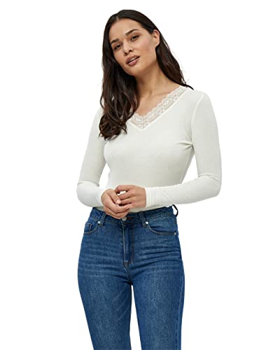 Peppercorn Rosalinda Rib V-Ausschnitt Bluse | Tshirt Damen In Weiß | Frühling Bluse Damen | Größe S von Peppercorn