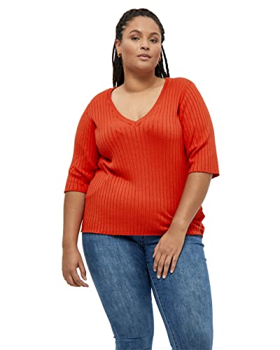 Peppercorn Tana V-Ausschnitt Halb Ärmel Rib Pullover Kurve Pullover Damen In Orange Herbst Pulli Damen Größe 44 von Peppercorn
