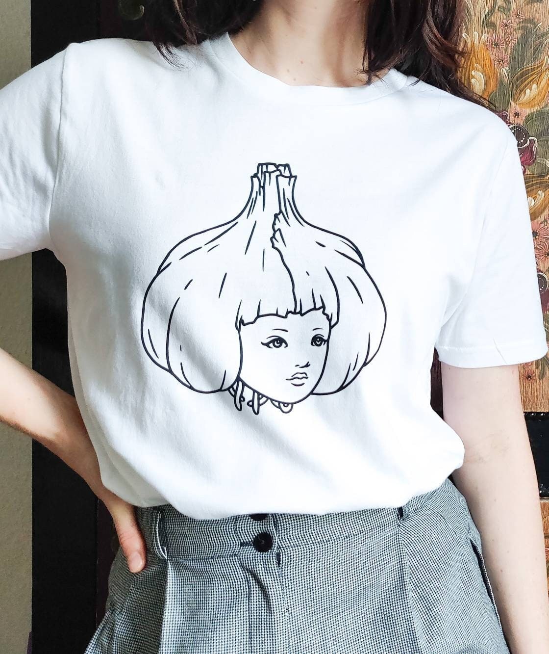 Garlic Girl Hand-Gedruckt Fair Wear Bio-Baumwolle T-Shirt von PeppyGloom