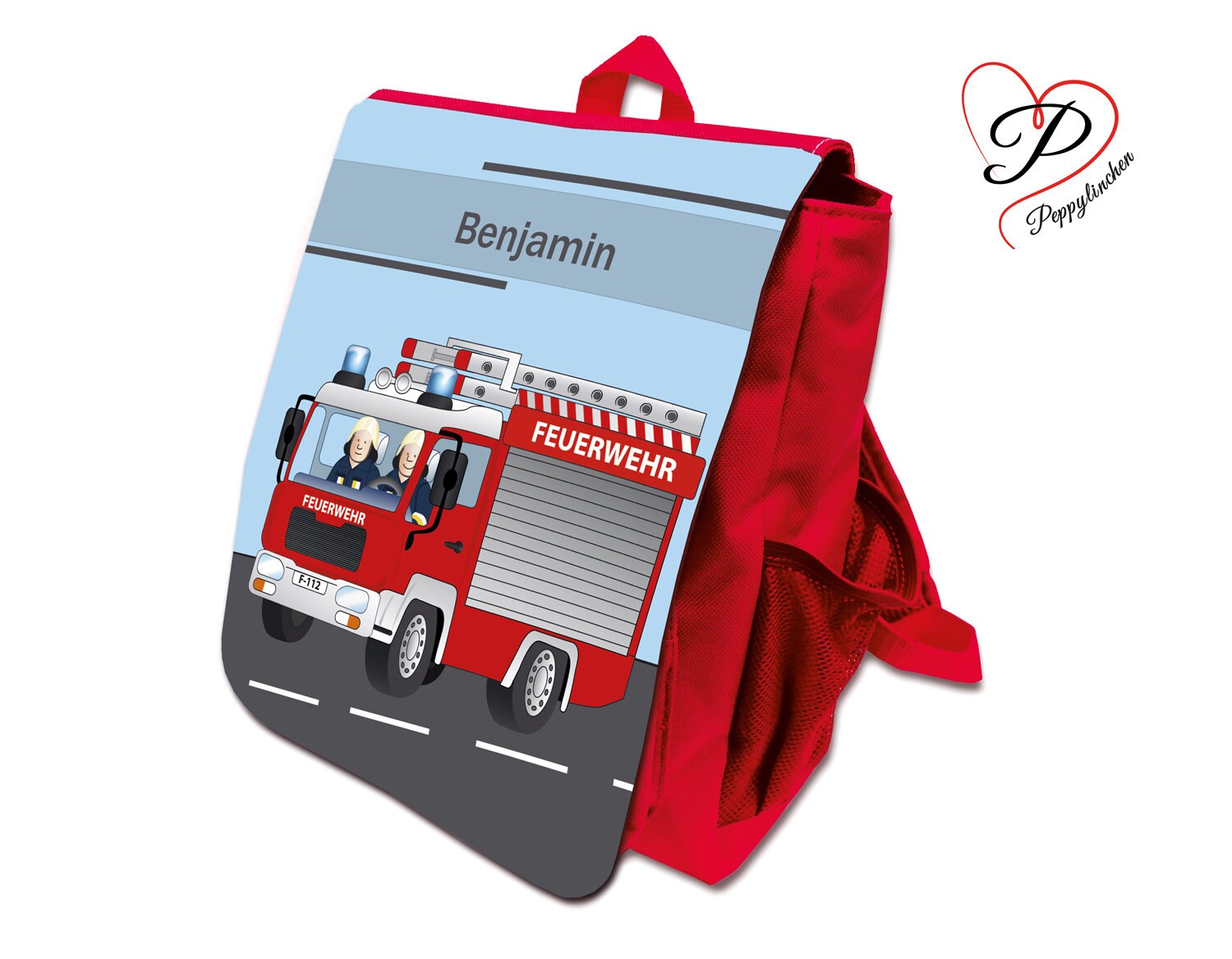 Kinderrucksack Mit Namen - Feuerwehr von Peppylinchen