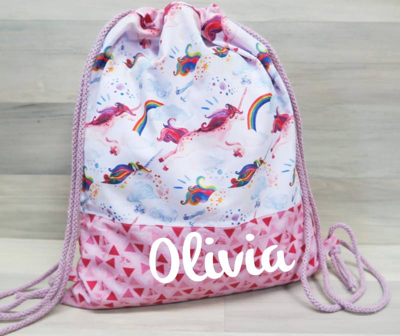 Turnbeutel Einhorn/Dreiecke - Mit Namen von Peppylinchen