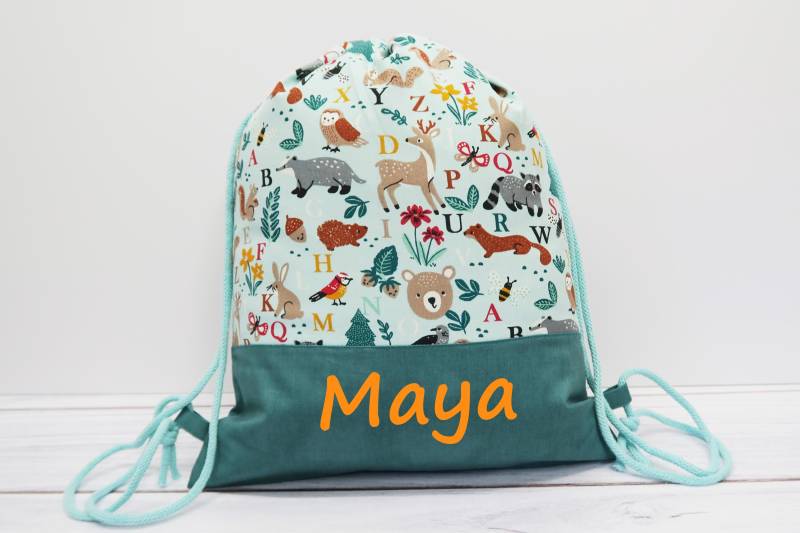 Turnbeutel Mit Namen - Abc Animals von Peppylinchen