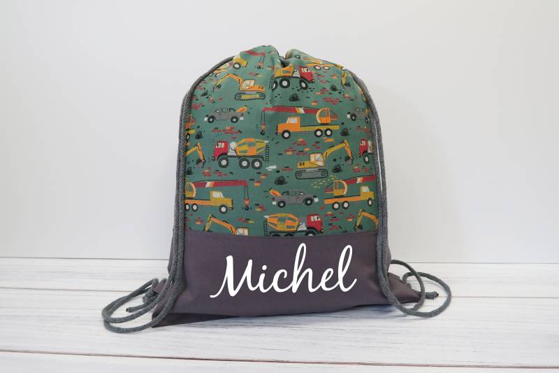 Turnbeutel Mit Namen - Baustelle Dunkelgrau von Peppylinchen