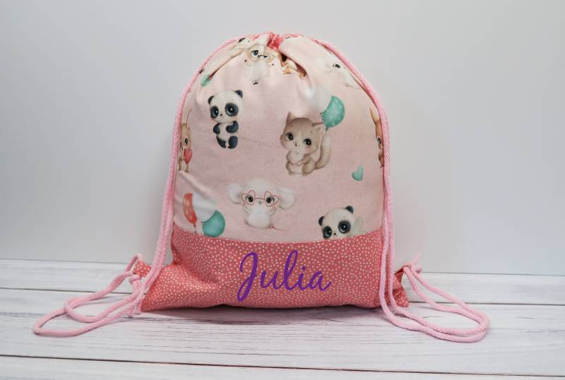 Turnbeutel Mit Namen - Cute Animals Gepunktet von Peppylinchen