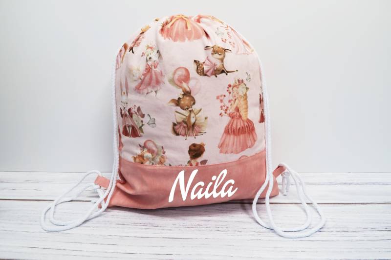 Turnbeutel Mit Namen - Prinzessin & Reh von Peppylinchen