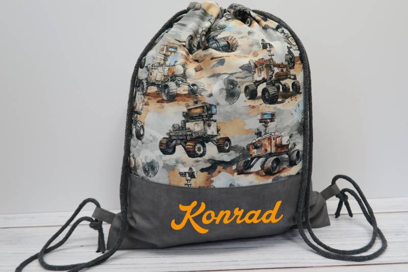 Turnbeutel Mit Namen - Weltraumroboter von Peppylinchen